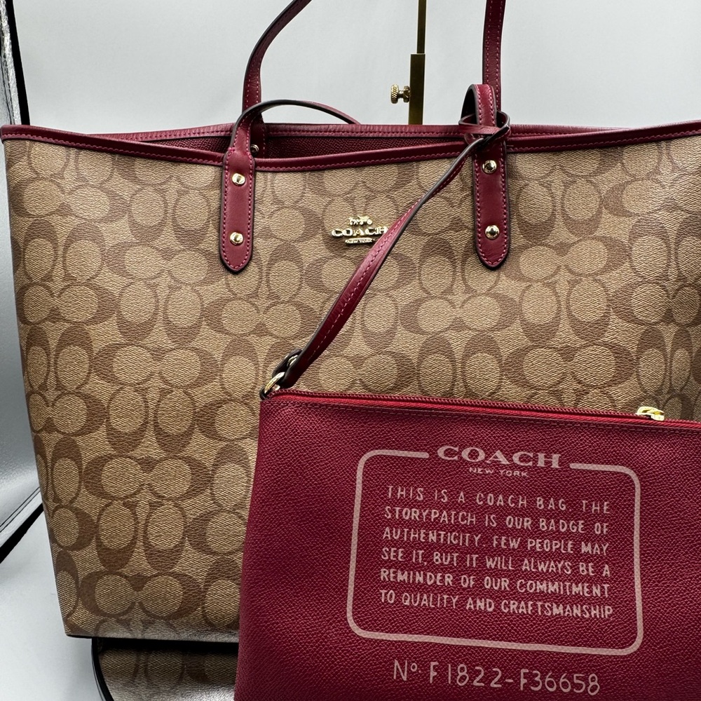 SOLD Reversible Coach Brwn and Burgundy Tote